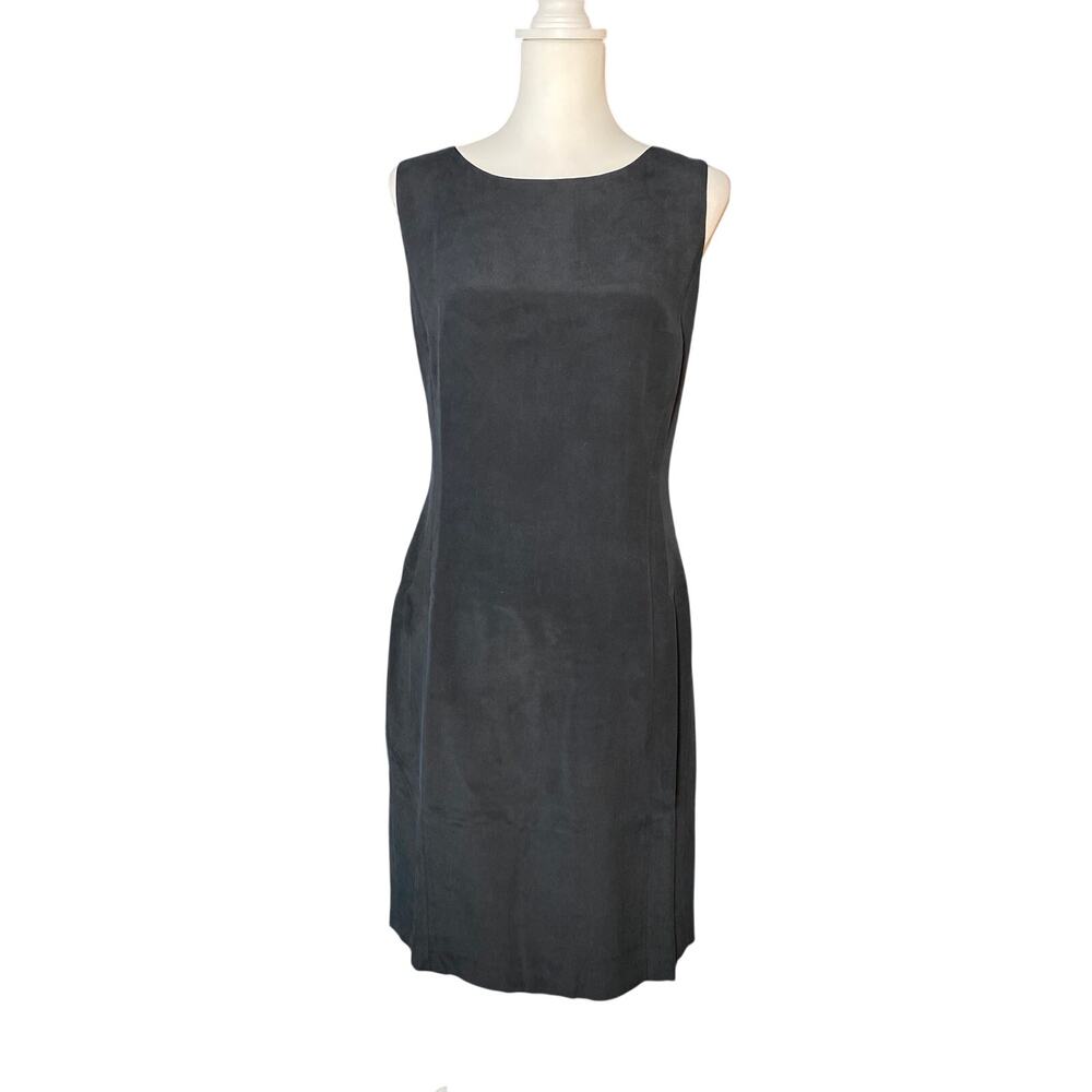 Liz Claiborne Collection 100% Silk Sheath Dress Black Size 8 Vintage Midi Office